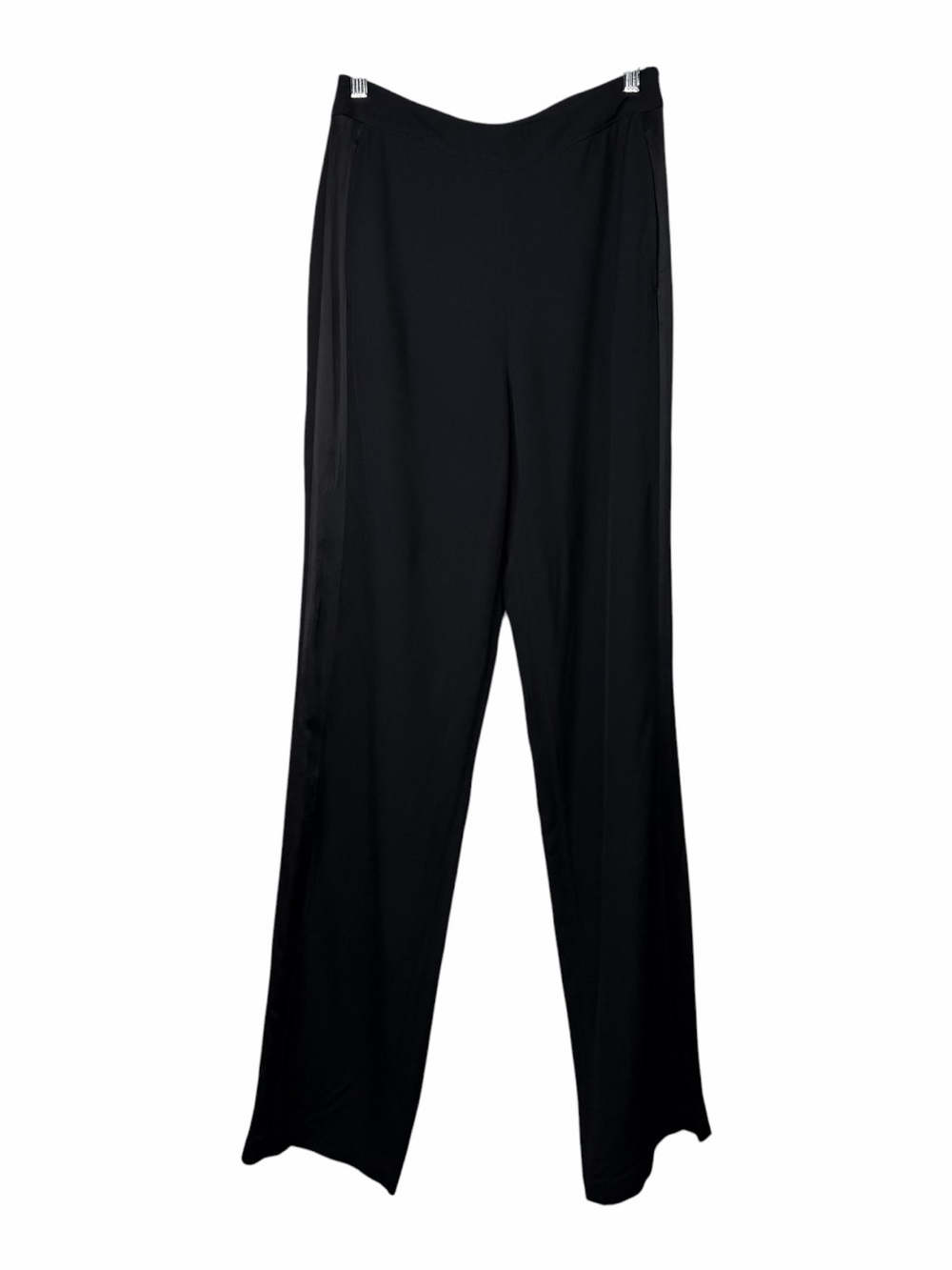 Tory Burch Black Wide Leg High Rise Crepe Pants Trousers Satin Stripe Track Sz 2